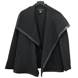 Ralph Lauren Black Label Gray Herringbone Wool Blend Leather Trim Coat Size 4